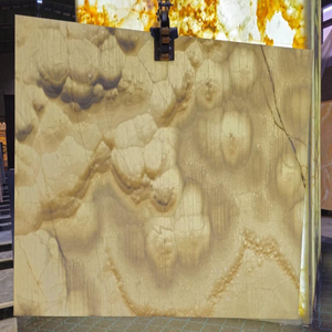 Dalles de marbre onyx aux tons terreux, beige naturel, vert, panneaux de pierre dorée - Product Image 4