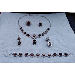 925 Sterling Silver Shah Gems Women's Set Natural <b>Garnet</b> and White Topaz Gold Plated for Wedding and Party - Product Image 2