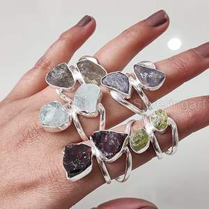 Bague pour femme en pierre brute, émeraude naturelle, saphir, tanzanite, pierre précieuse Herkimer, bijoux statement, bague en argent sterling 925 - Product Image 1