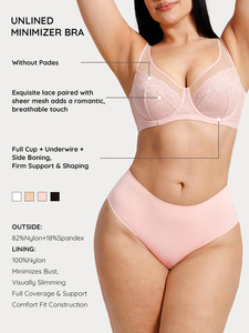 Sujetador minimizador sin costuras de malla transparente con soporte lateral de encaje sin forro y espalda lisa con aros de cobertura completa al por mayor de Waistdear - Product Image 2