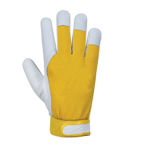 Ensemble de paume en cuir de chèvre véritable Doublure en coton de sécurité Gants de travail Aile Pouce Dos Bleu Côtes Assemblage Gants en cuir de mécanicien - Product Image 2