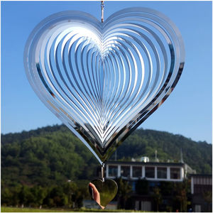 Factory Price 3D Stainless Steel Wind Spinner Silver Love Heart Garden Decor Crafts Hanging Wind <strong>Chimes</strong> - Product Image 1