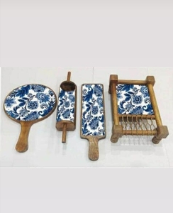 Colección de Servicios Decorativos de Madera de Mango con Estampado Esmaltado, Hechos a Mano, para Decoración del Hogar y Accesorios de Comedor - Product Image 2