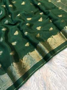 ผ้าส่าหรีวิสโคสชินนอนสำหรับผู้หญิง พร้อมลายใบไม้แบบจาการ์ดและขอบผ้าซาติน ผลิตในอินเดีย มีสินค้าในสต็อก - Product Image 5