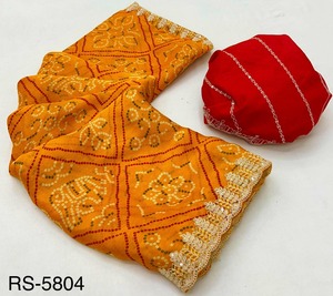 Nouveau lancement mousseline douce tissu très léger bandhej imprimé prêt à porter saree - Product Image 6