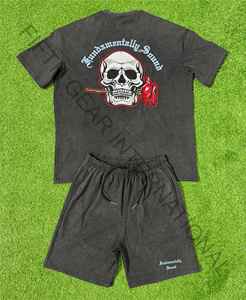 T-shirt Boxy surdimensionné sur mesure court unisexe Vintage 2 pièces ensemble été Streetwear survêtement à manches courtes t-shirt court grande taille - Product Image 2