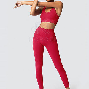 Breathable OEM Service <b>Women</b> Yoga <b>Set</b> Elastic Waist Front Logo Solid Color 2 Piece Eco-Friendly Quick Dry Light <b>Weight</b> - Product Image 5