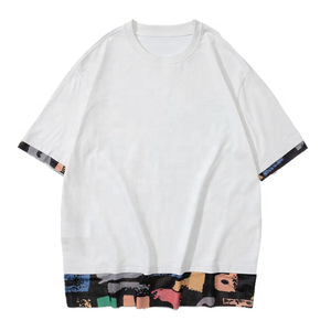 Nueva llegada 2025 100% algodón con trabajo de panel de malla personalizado impreso peso pesado 210gsm suelta ajuste Color bloque camiseta camisas de hombre - Product Image 1