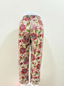 Pantalones bohemios de algodón floral con cintura elástica y cordón, tela ligera transpirable, ajuste relajado para ropa informal y de salón - Product Image 2