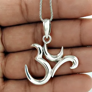 Handmade Wholesale plain silver pendant jewelry Supplier OM pendants At the time of worship 925 sterling silver necklace