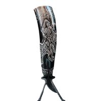 Corne à boire de luxe 2024, sculptée à la main, polie, motif bœuf/vache, style Viking/Médiéval, écologique, portable, souvenir, couleur naturelle