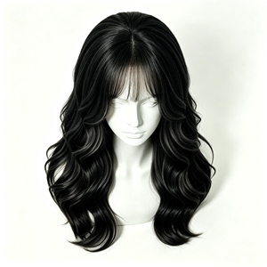 วิกผมแท้สีดำธรรมชาติ ขนาดกลาง ลอนใหญ่ พร้อมหน้าม้าบางเบา - Product Image 4