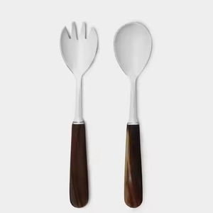 Ensemble de service de salade en acier inoxydable pour restaurant, ensemble de fourchettes et de cuillères à manche en laiton, ustensiles robustes - Product Image 3