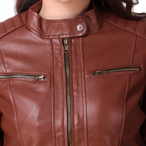 เสื้อแจ็คเก็ตหนังสีน้ำตาลพรีเมี่ยมสำหรับผู้หญิง100% มีซิปสำหรับฤดูหนาวกันลมระบายอากาศได้ดีทำจากผ้าฝ้าย - Product Image 3