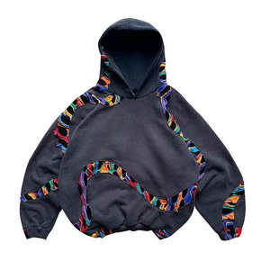 Kafany Garment 100% algodón French Terry Hoodie 420gsm Heavyweight Color Block & Bordado Recortado Estilo Vintage - Product Image 1