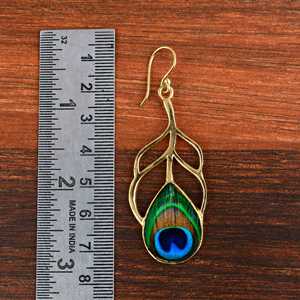 fashion new 18k <b>Gold</b> Plated Peacock Feather <b>Dangle</b> <b>Earring</b> Nature Inspired Brass Feather Vintage <b>Earring</b> Wholesale Drop <b>Earring</b> - Product Image 3