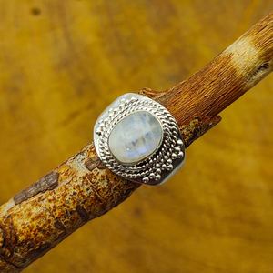 925 bijoux fins en argent Sterling magnifiquement conçu bague de forme ovale arc-en-ciel pierre de lune pierres précieuses Cabochon coupe mariage décontracté - Product Image 3