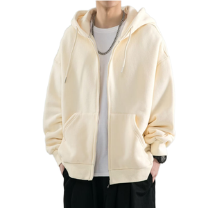 Bas quantité minimale de commande haute qualité Streetwear fermeture éclair sweats à capuche coton lourd polaire à capuche coupe ample mode fermeture éclair sweats à capuche - Product Image 1