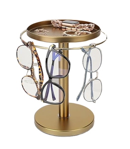 Soporte dorado para gafas de sol y joyas con bandeja redonda, diseño elegante perfecto para un almacenamiento organizado y una exhibición decorativa - Product Image 1