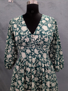 Vestido de verano con estampado de bloque indio de algodón hecho a mano para mujer, informal, de manga larga, transpirable, Floral con patrón, dulce de verano para mujer - Product Image 2