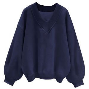 เสื้อสเวตเชิ้ตผู้หญิงผ้าฟลีซ 340 กรัม ทรงโอเวอร์ไซส์ คอวี สำหรับฤดูหนาว ปักลายด้านหน้า ระบายอากาศได้ดี กันลม เป็นมิตรกับสิ่งแวดล้อม แขนยาว - Product Image 1