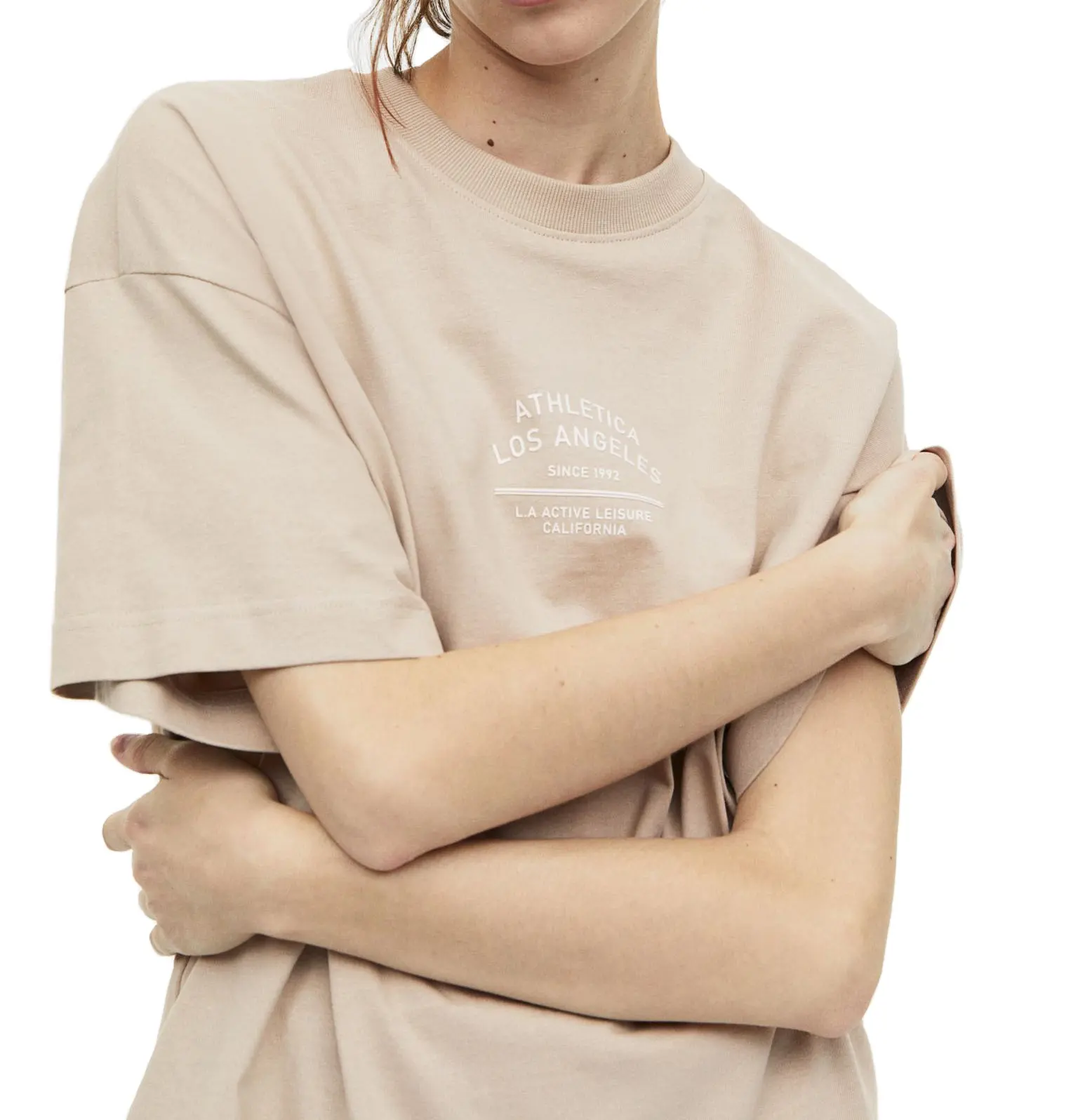 Бежевые цветные окрашенные на заказ Новые модные футболки с круглым вырезом 100% из органического хлопка женские футболки оверсайз с круглым вырезом Роскошный стиль 2023