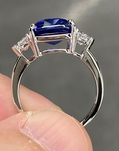 Royal Blue Sapphire American Diamond 925 Sterling Silver Engagement <b>Ring</b> Large Square <b>Cushion</b> Vintage Prong Setting Third Party - Product Image 3