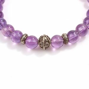 925 Sterling <b>Silver</b> Crystal <b>Bracelet</b> with 8mm Amethyst Stone Elegant <b>Bangle</b> with Luxurious Gem - Product Image 2