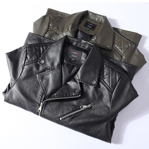 Chaqueta de Cuero Premium al por Mayor OEM, Chaqueta de Cuero Casual de Negocios con Cuello de Traje para Hombre Joven y de Mediana Edad, Chaqueta de Motociclista Masculina - Product Image 5