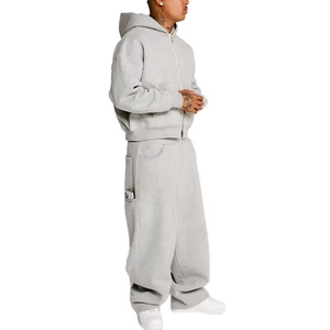 Ensemble survêtement baggy streetwear personnalisé en coton uni pour hommes, pantalon de survêtement et sweat-shirt lourds - Product Image 2