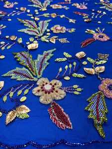 3D Applique Beaded Tulle Lace <b>Fabric</b> with Sequins and Leaves Design - Product Image 3