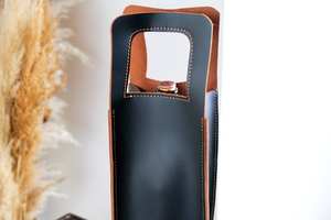 Leather <b>Wine</b> Holder Personalized <b>Wine</b> Case Custom <b>Sleeve</b> Handmade Custom Caddy Black & Brown LEB-0049 - Product Image 5