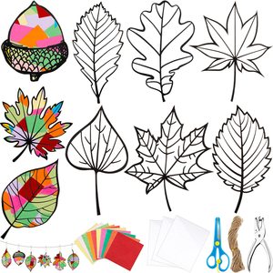 Thanksgiving Fall Paper Craft for Kids DIY Autumn Tissue Paper Leaf Suncatcher Kit DIY Crafts Art Thanksgiving Party Supplies