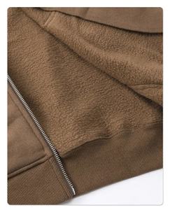 Sweat à capuche zippé surdimensionné avec logo personnalisé, ensemble de jogging, vêtements de ville d'hiver, survêtement en coton molletonné, capuche couvrant le visage de couleur unie - Product Image 6