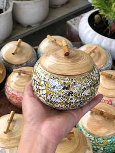 Pot en bambou élégant avec incrustation de coquille d'œuf du Vietnam pour le rangement de bijoux de luxe et la décoration de table de toilette de chambre à coucher haut de gamme - Product Image 4