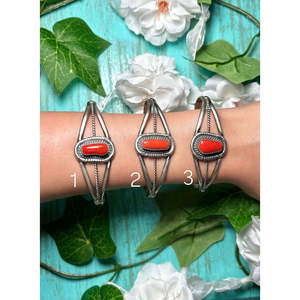 Navajo Dave Skeets Mediterranean Coral & Sterling <b>Silver</b> Fashion <b>Cuff</b> <b>Bracelet</b> - Product Image 1