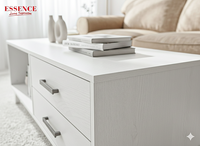 Table basse blanche Charlie de qualité supérieure Essence Modern avec 2 tiroirs de rangement, mobilier de salon contemporain, DIY/Knock Villa