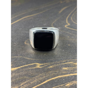 Men's Black Onyx Signet <b>Ring</b> (9.8 Grams) <b>Garnet</b> Fine Jewelry with Bezel Setting Geometric Statement Design for Everyday Wear - Product Image 1