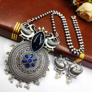 Collar con aspecto de plata de latón Collar de pavo real oxidado precioso de plata con collar de diseño hermoso DE TRABAJO DE PIEDRA atractivo - Product Image 1