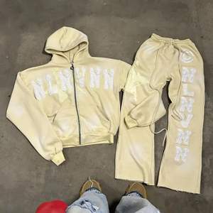 Conjunto de Sudadera con Capucha y Pantalones Deportivos con Parches Desgastados por el Sol, Bordados, Lavados al Ácido, Estilo Deportivo, para Hombre - Product Image 6