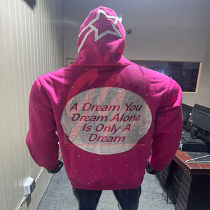 GGsports Unisex 400 GSM Rhinestone Hoodie Allover Bling Zip-Up & Pullover Styles con Patchwork & Distressed Logo Sudaderas con capucha para hombre - Product Image 5