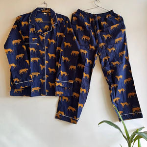 Pyjama à col en V en coton bleu pour femmes respirant doux Sexy costume de nuit imprimé Animal Design confortable grande taille vêtements de nuit - Product Image 1