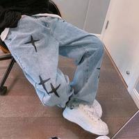 Celana Denim Pria Model Flare Acid Light Distressed Pinggang Rendah Gaya High Street Warna Pudar Bahan Katun 100% Berkualitas Tinggi