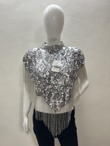 Premium fait à la main paillettes broderie écharpe étole Poncho robe Style femme dames meilleur portable mariage anniversaire boîte de nuit fête - Product Image 3