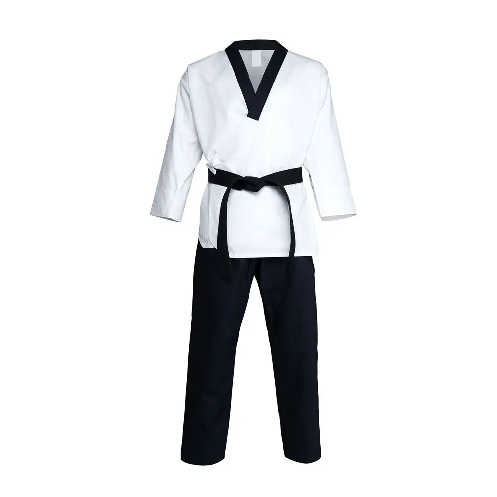 Roupa de treino de artes marciais para Taekwondo e Karaté, uniforme de Taekwondo liso em branco com cinto, novidade 2024