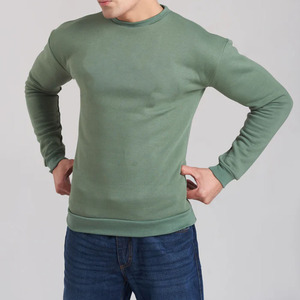 Logotipo personalizado OEM al por mayor de cuello redondo de gran tamaño de los hombres 100% de algodón recortado jersey de cuello redondo en blanco sudadera de peso pesado - Product Image 1