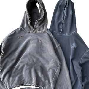 Sweat-shirts à capuche surdimensionnés pour hommes de qualité supérieure, style streetwear, fermeture éclair, épaules tombantes, effet délavé, poids lourd, 100% coton molletonné, lavage à l'acide - Product Image 6