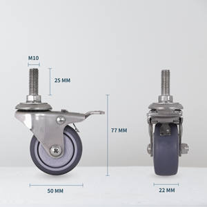 Ruedas Giratorias de Acero Inoxidable de 2 Pulgadas con Vástago M10, Ruedas de Goma TPR con Freno, Rodamiento Suave para Muebles - Product Image 2