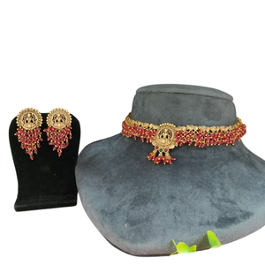 Temple Look <b>Choker</b> Necklace With <b>Pearls</b> Intricately Designed Gold Motifs Radiant sheen Classic Temple Art Ideal For All Occasion - Product Image 1