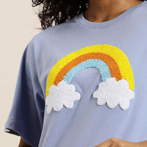 T-shirt en coton avec broderie pour hommes T-shirt en coton avec impression en relief surdimensionné T-shirts en relief personnalisés avec graphique uni - Product Image 3